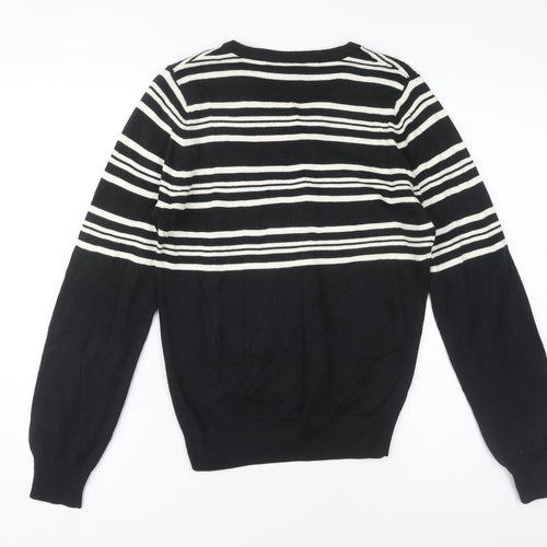 Glenmuir Women's Black V-Neck Striped Pullover Jumper