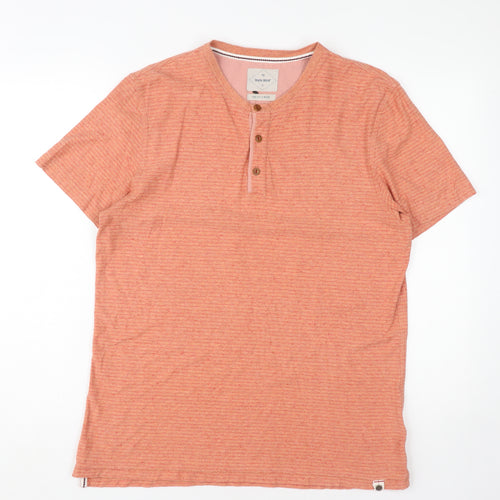 White Stuff Men's Orange Striped Henley T-Shirt M