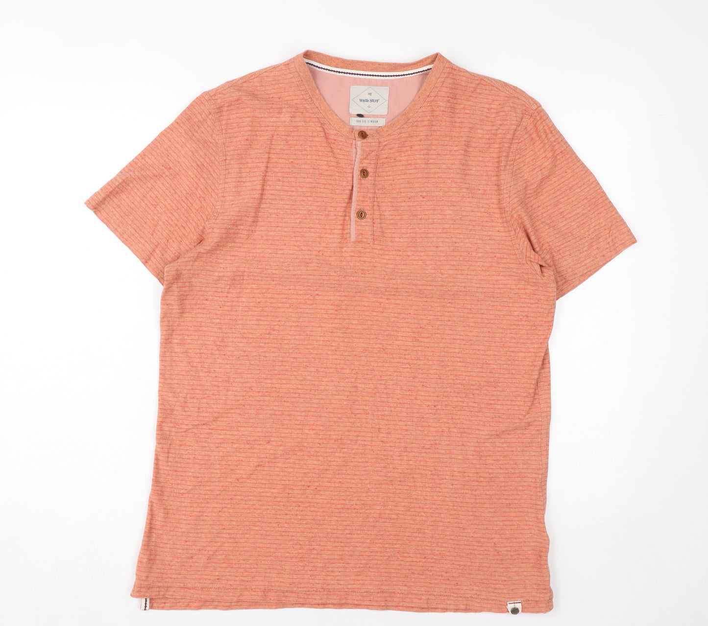 White Stuff Men's Orange Striped Henley T-Shirt M