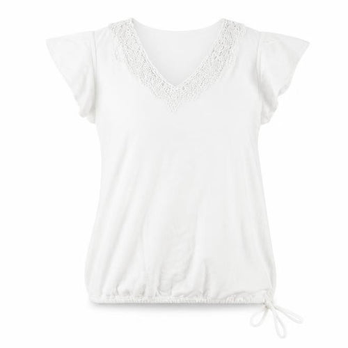 Fat Face Women's White Crochet V-Neck T-Shirt S