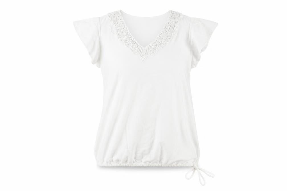 Fat Face Women's White Crochet V-Neck T-Shirt S