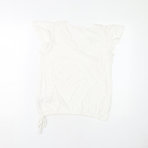 Fat Face Women's White Crochet V-Neck T-Shirt S