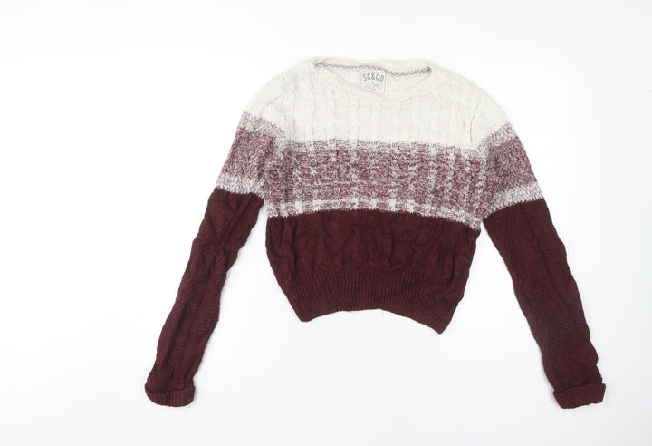 SC&CO Women's Multicoloured Cable-Knit Jumper Size 12