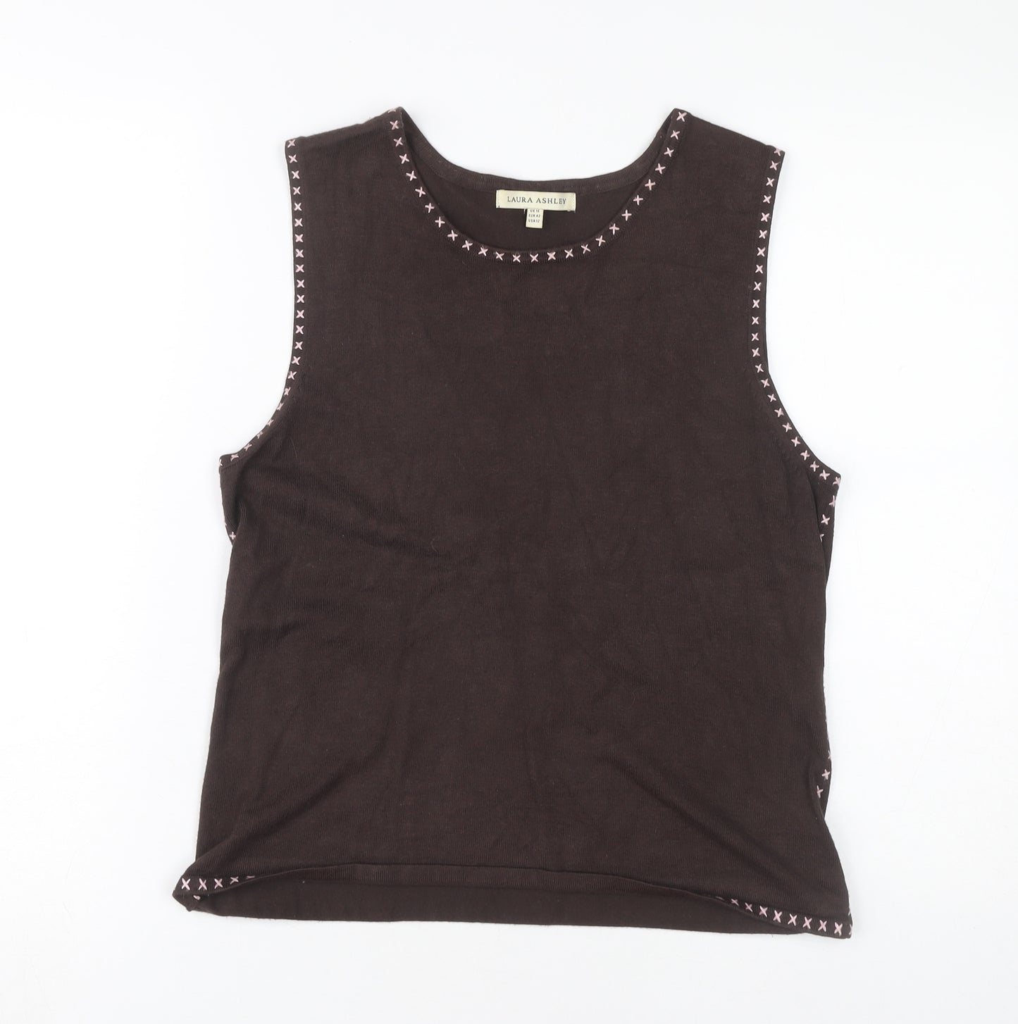 Laura Ashley Women's Brown Embroidered Tank Top Size 16