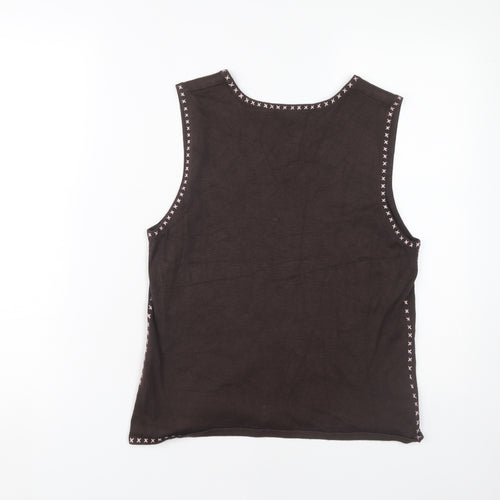 Laura Ashley Women's Brown Embroidered Tank Top Size 16