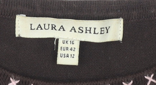 Laura Ashley Women's Brown Embroidered Tank Top Size 16