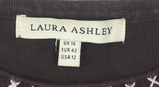 Laura Ashley Women's Brown Embroidered Tank Top Size 16