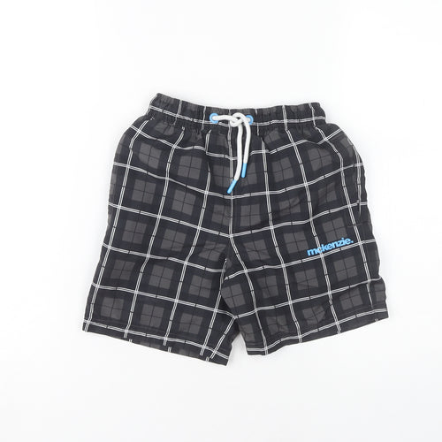 McKenzie Boys Black Swim Shorts, Size 8-9, Plaid Pattern