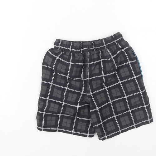 McKenzie Boys Black Swim Shorts, Size 8-9, Plaid Pattern