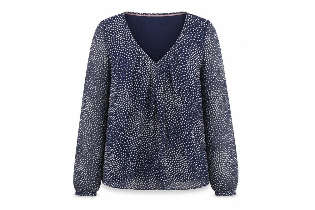 Front view of Boden Women's Blue Polka Dot Blouse, UK 6, Tunic Style