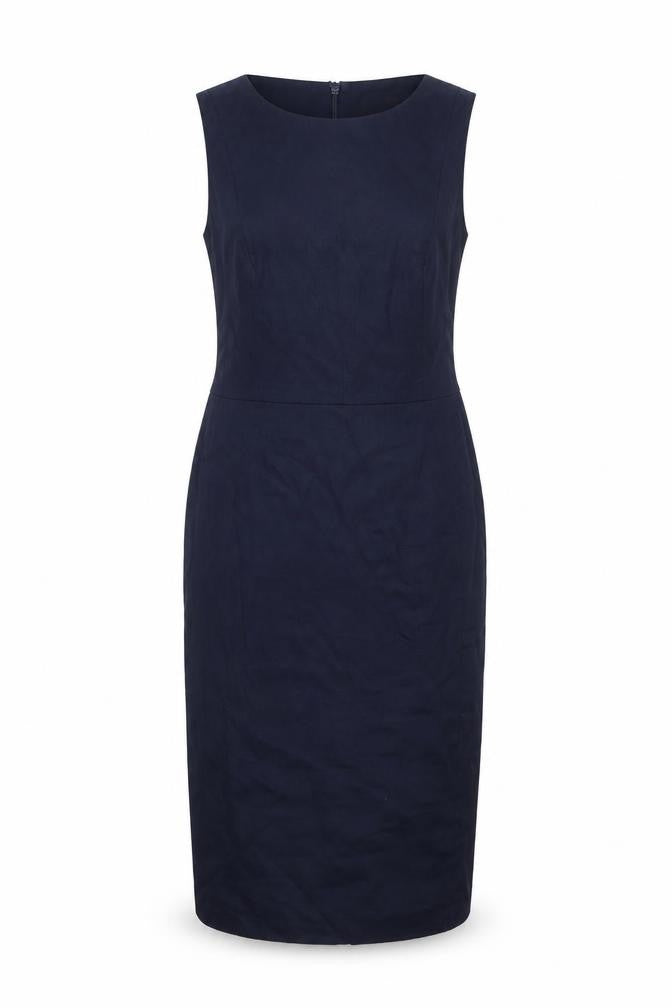 Front view of Next Women's Blue Sheath Dress, size 10, Sleeveless