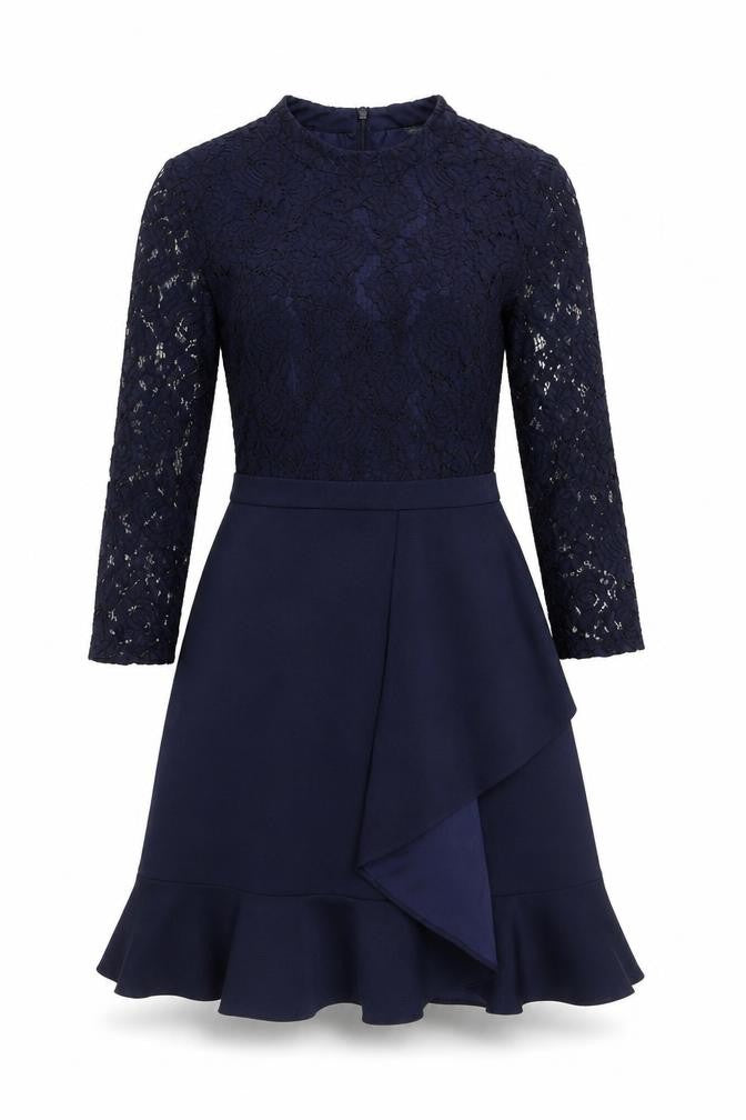 Front view of Oasis Women's Blue Short Lace Dress, size 8