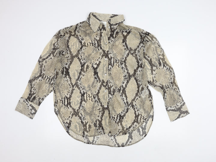 H&M Women’s Multicoloured Size 12 Animal Print Button-Up Shirt