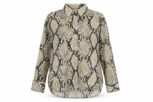 Front view of H&M Women’s Multicoloured, size UK 12, Animal Print Button-Up Shirt