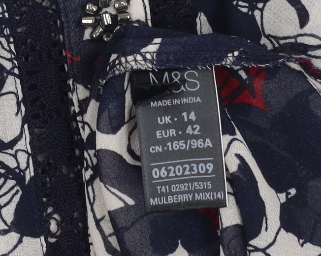 Marks and Spencer Women's Floral Dress, Size 14, Beaded