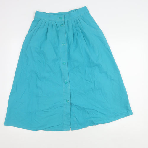 St Michael Women's Blue Cotton Knee Length Skirt