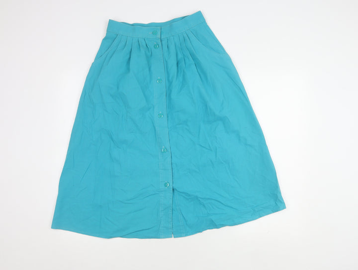 St Michael Women's Blue Cotton Knee Length Skirt
