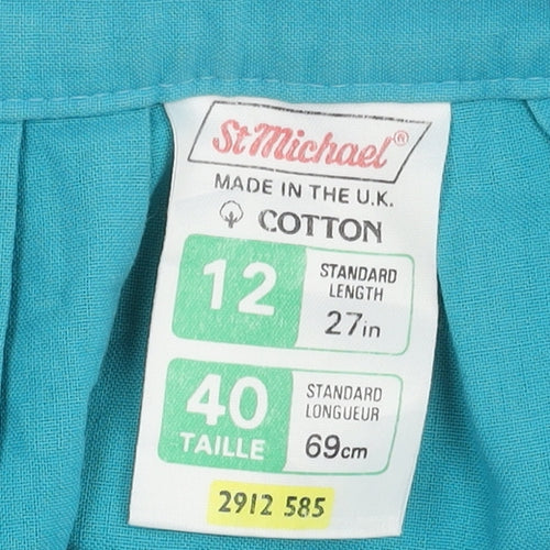 St Michael Women's Blue Cotton Knee Length Skirt