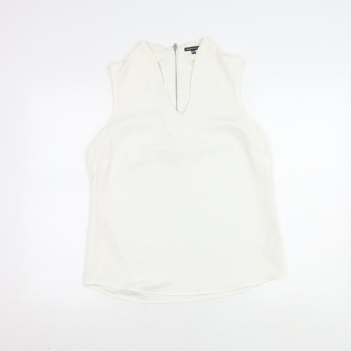 Warehouse Women's White Blouse Size 12 V-Neck Zip