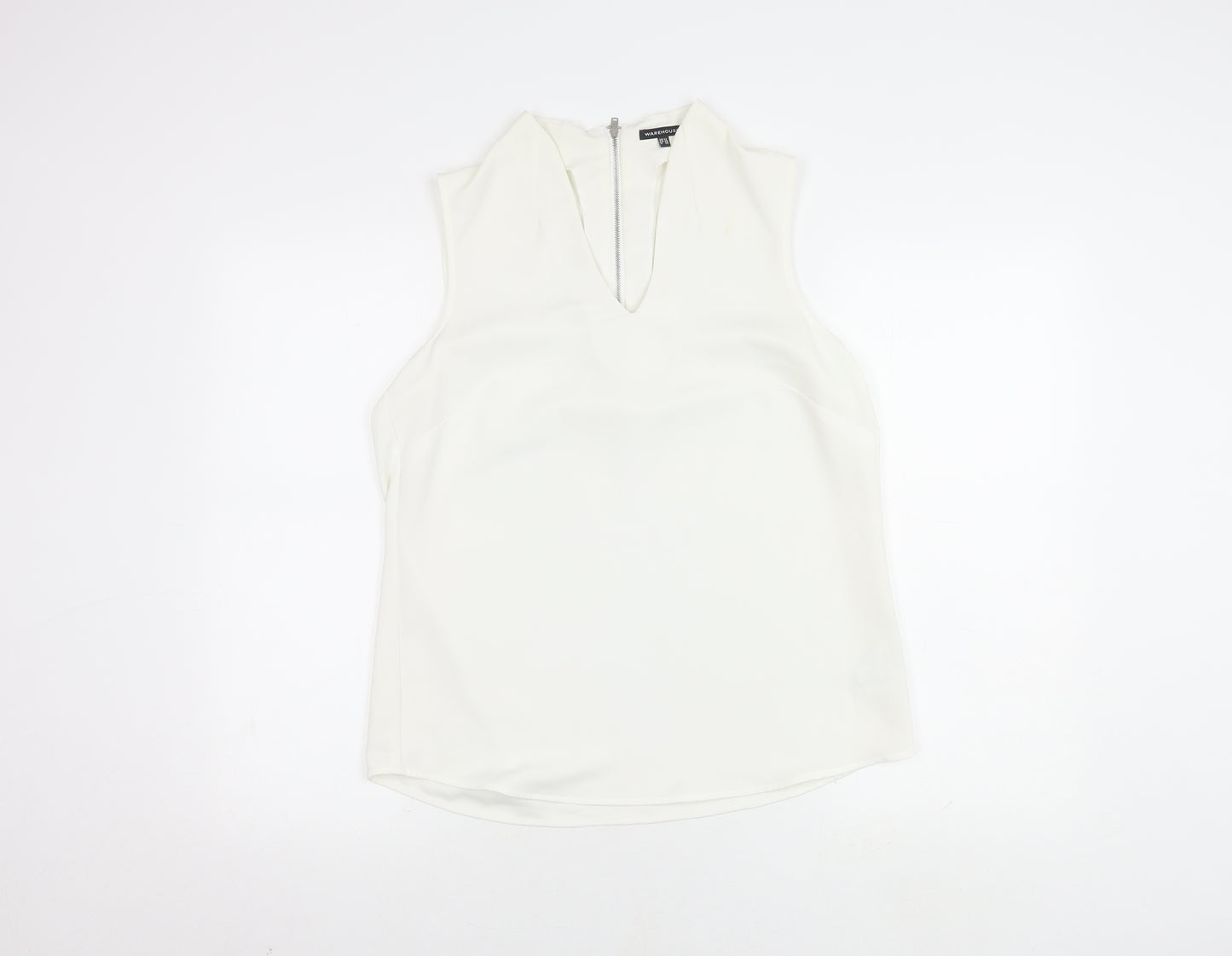 Warehouse Women's White Blouse Size 12 V-Neck Zip
