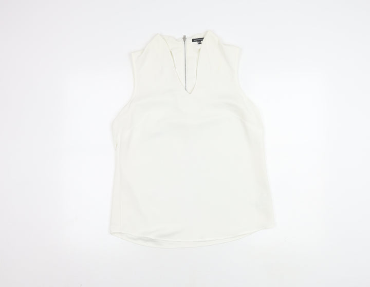 Warehouse Women's White Blouse Size 12 V-Neck Zip