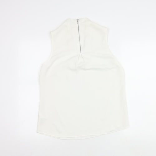 Warehouse Women's White Blouse Size 12 V-Neck Zip