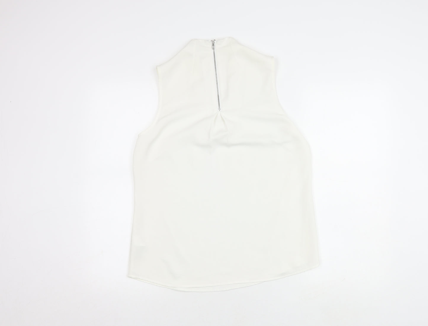 Warehouse Women's White Blouse Size 12 V-Neck Zip