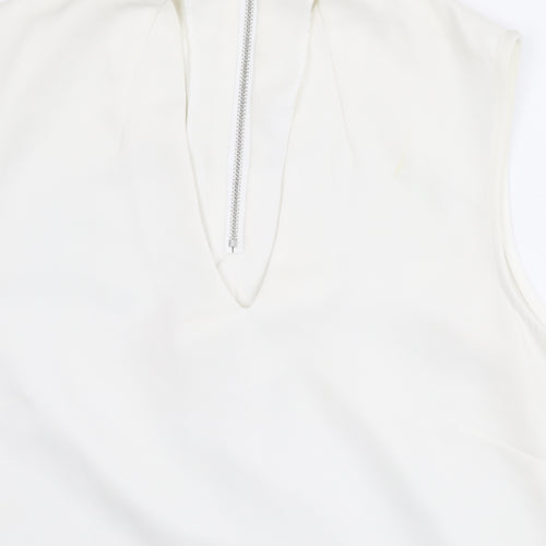 Warehouse Women's White Blouse Size 12 V-Neck Zip