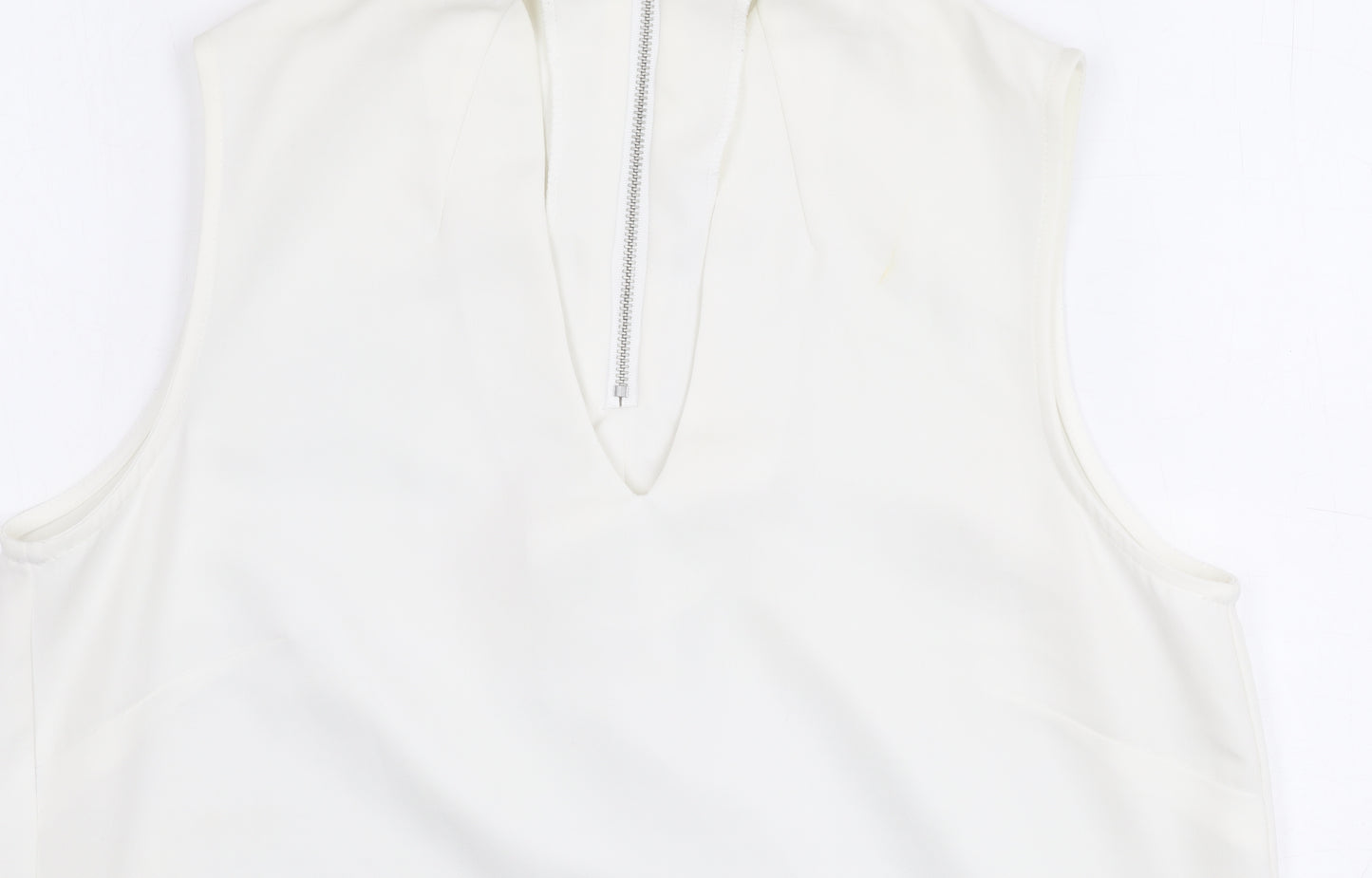 Warehouse Women's White Blouse Size 12 V-Neck Zip