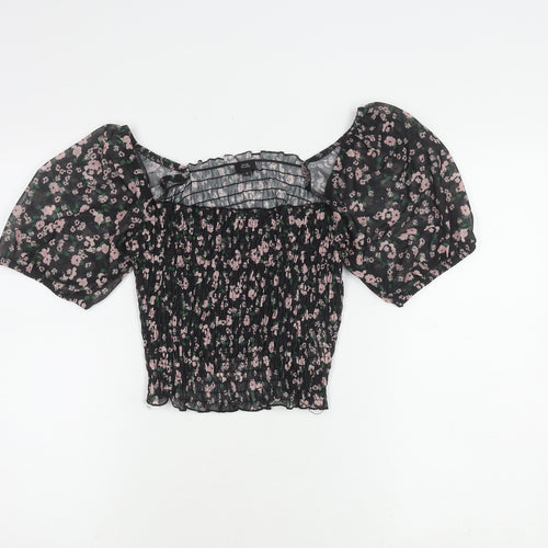 River Island Floral Off Shoulder Cropped Blouse, Size 12, Black