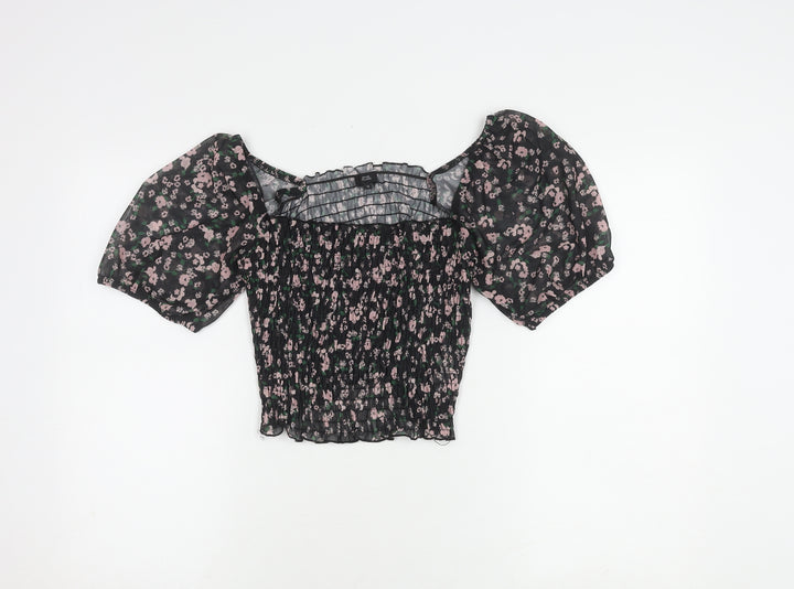 River Island Floral Off Shoulder Cropped Blouse, Size 12, Black