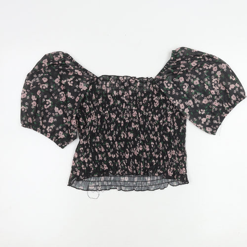 River Island Floral Off Shoulder Cropped Blouse, Size 12, Black
