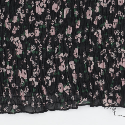 River Island Floral Off Shoulder Cropped Blouse, Size 12, Black