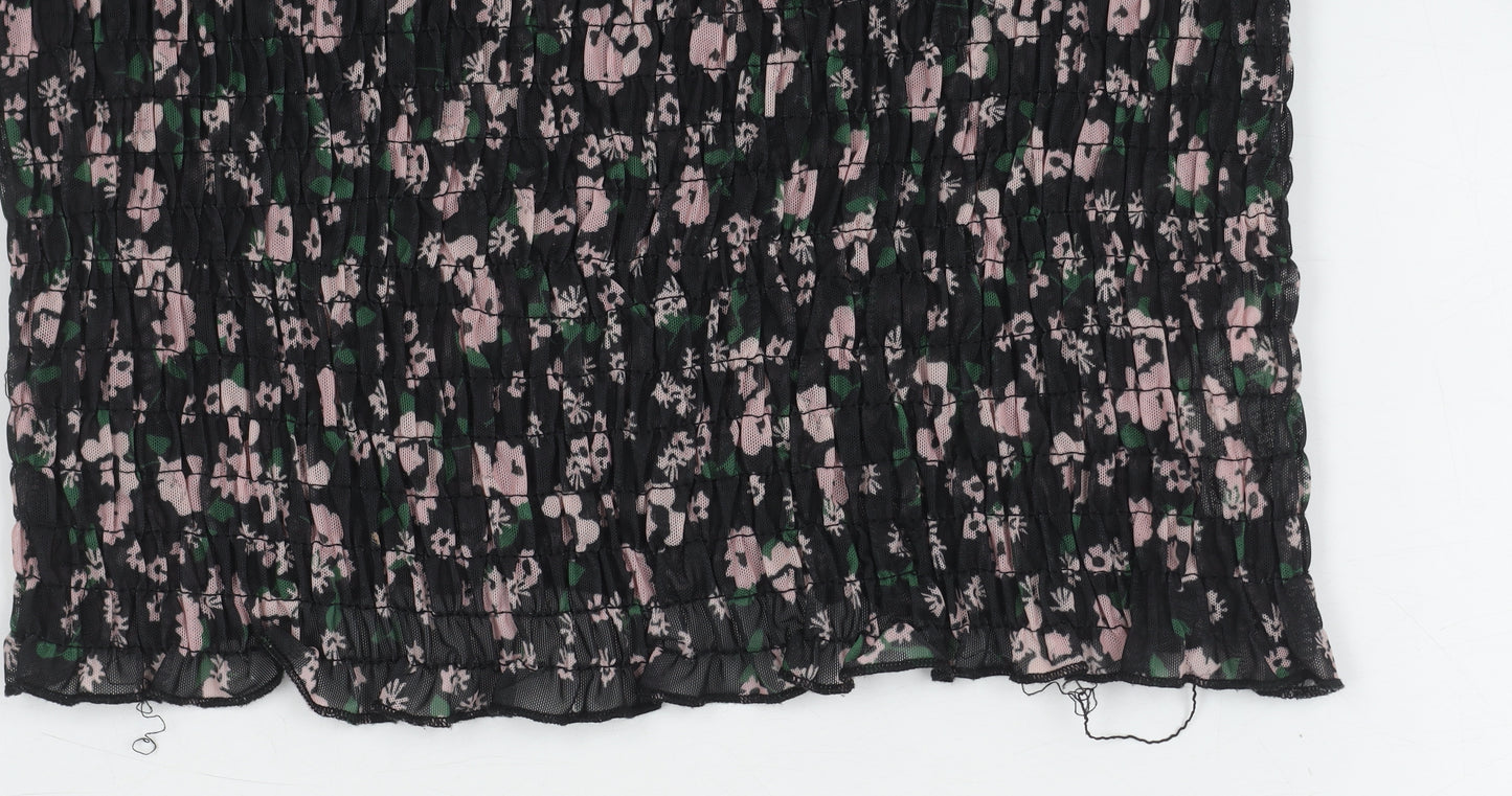 River Island Floral Off Shoulder Cropped Blouse, Size 12, Black
