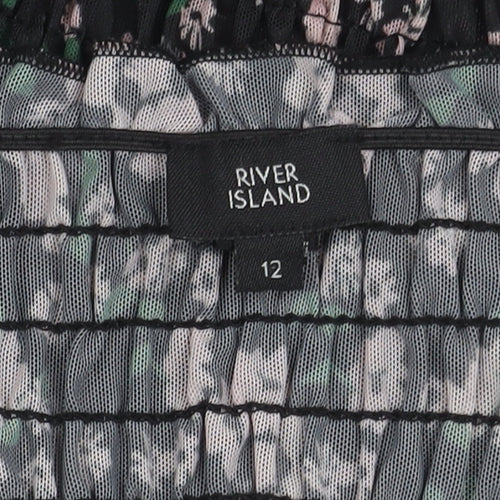 River Island Floral Off Shoulder Cropped Blouse, Size 12, Black