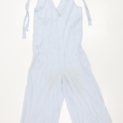 Topshop Women Blue Jumpsuit Size 4 Sleeveless Wide-Leg