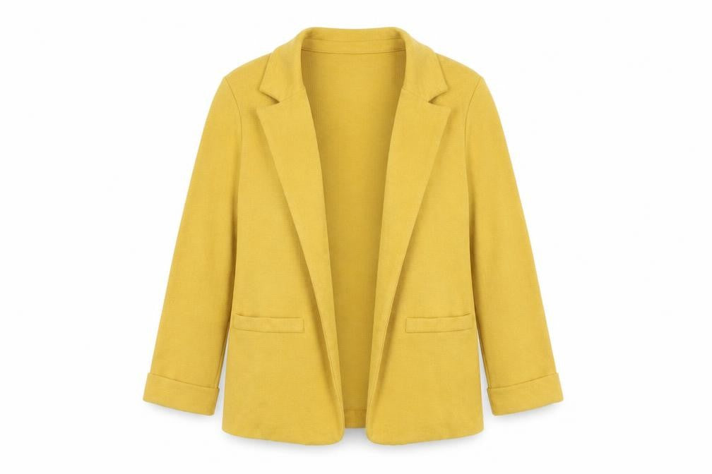 Front view of New Look Women's Yellow Blazer, size 8, Regular Knit