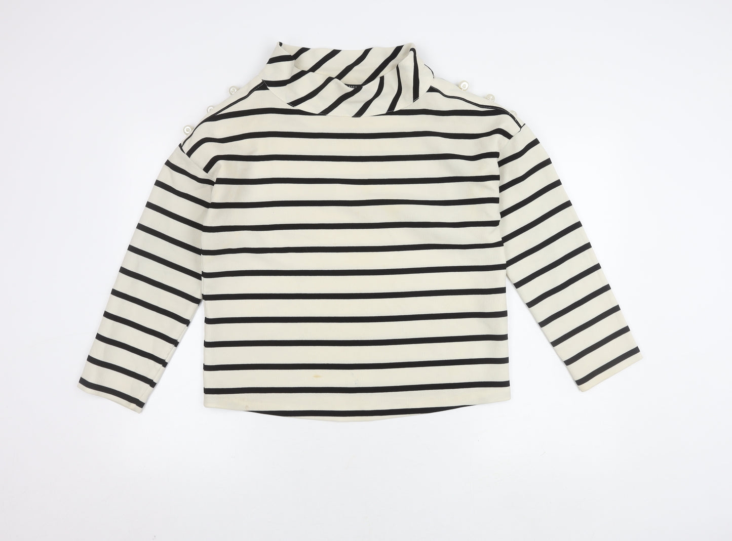 Zara Women's White Striped Mock Neck Blouse Size 12