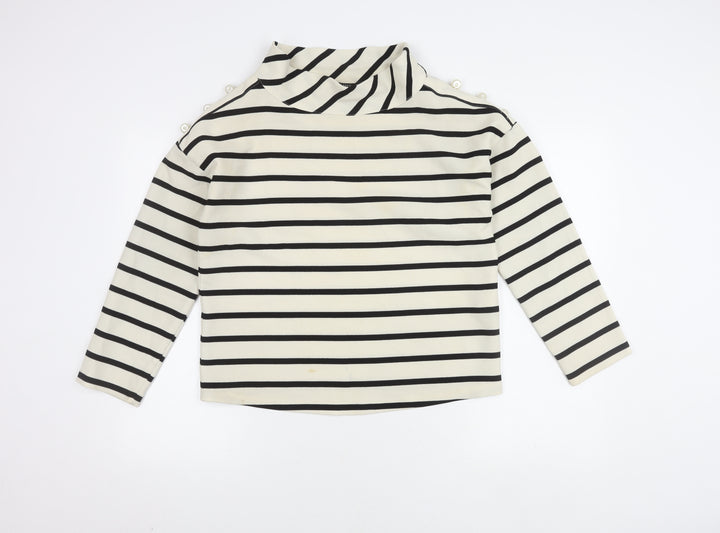 Zara Women's White Striped Mock Neck Blouse Size 12