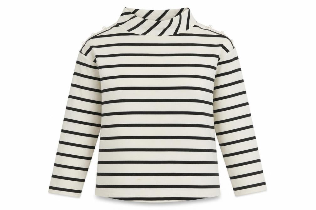 Front view of Zara Women's White Striped Mock Neck Blouse, size 12