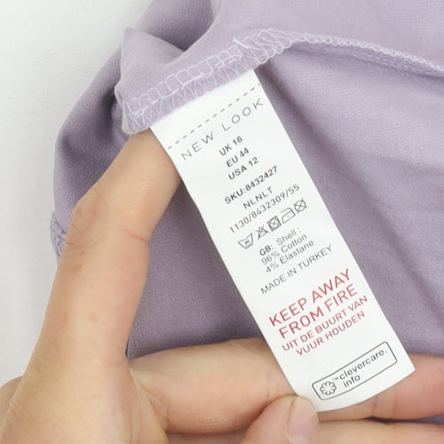New Look Women's Purple Cotton Long Sleeve Top Size 16