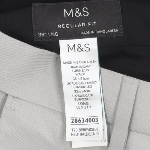 Marks and Spencer Men's Grey Dress Pants 36 Long Regular