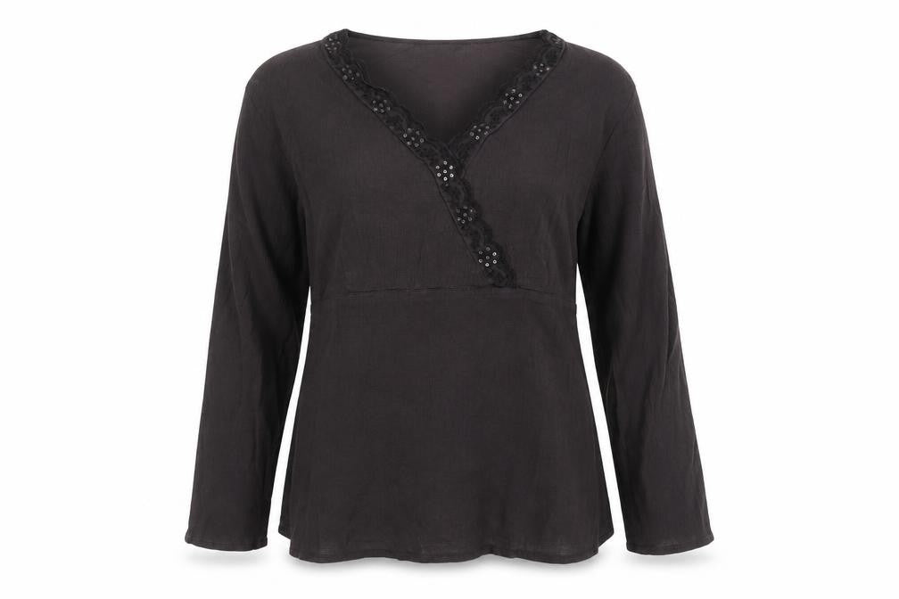 Front view of Bonmarché Women's Brown V-Neck Sequin Tunic, size 18