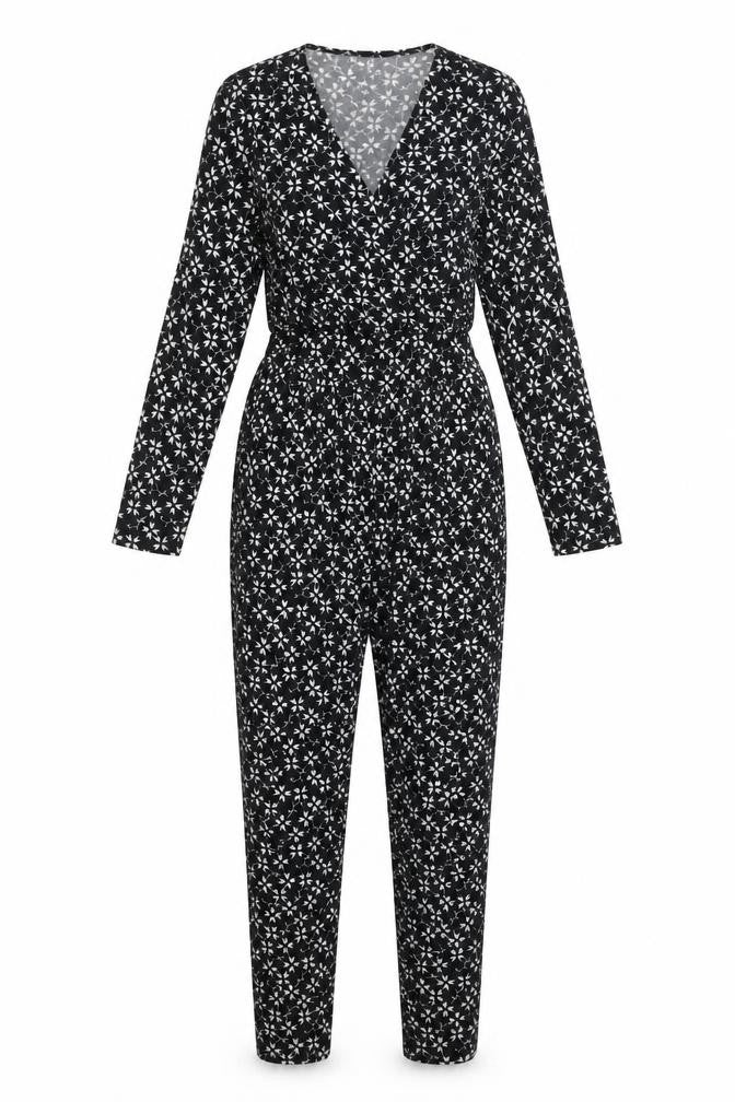 Front view of Mr Max Women's Black Floral Jumpsuit M