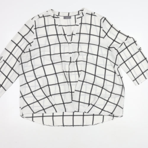 Yessica Women's White Check Blouse 3/4 Sleeve