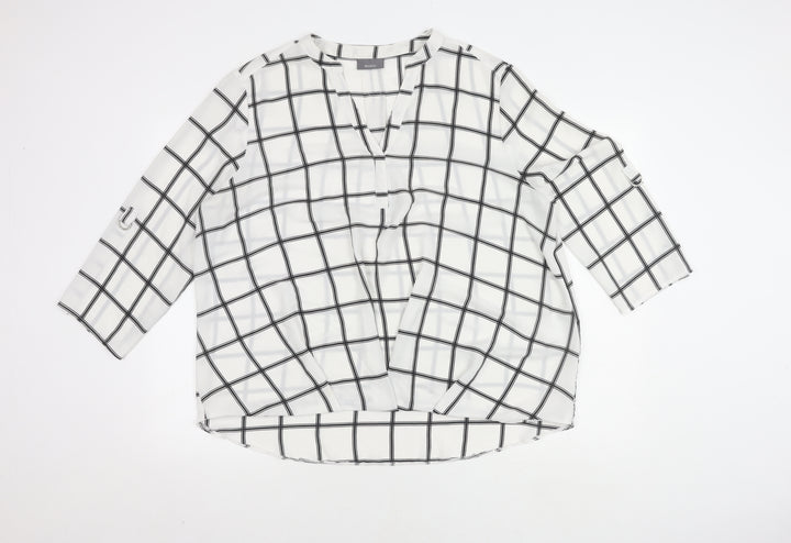 Yessica Women's White Check Blouse 3/4 Sleeve