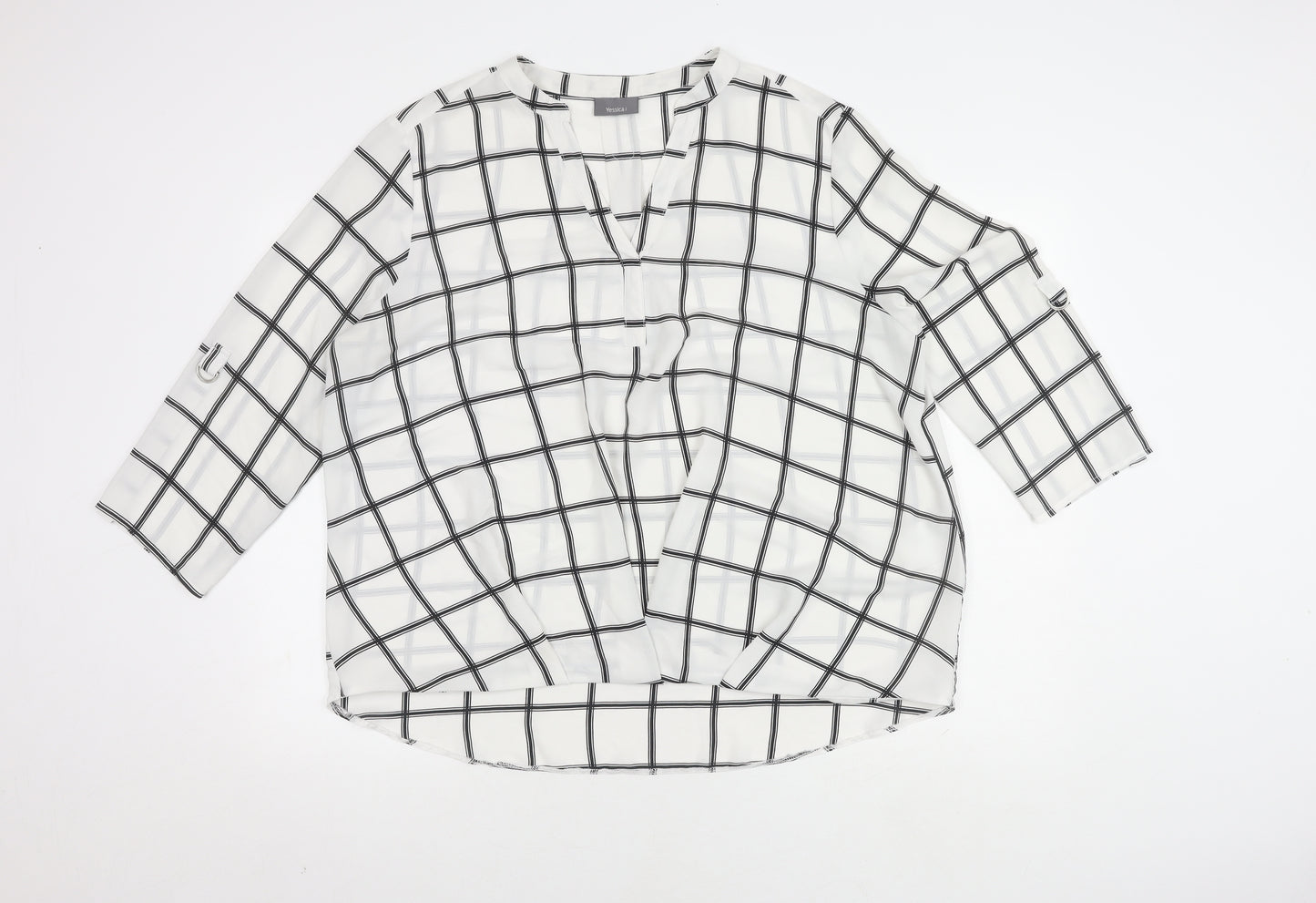 Yessica Women's White Check Blouse 3/4 Sleeve