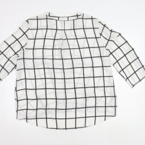 Yessica Women's White Check Blouse 3/4 Sleeve