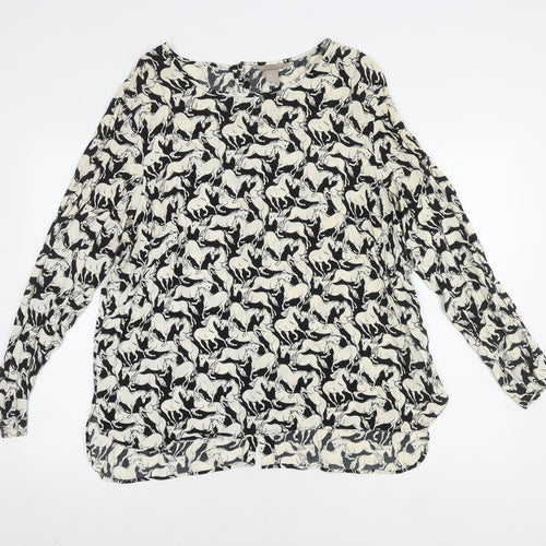H&M Women's Black White Horses Print Blouse Size 20