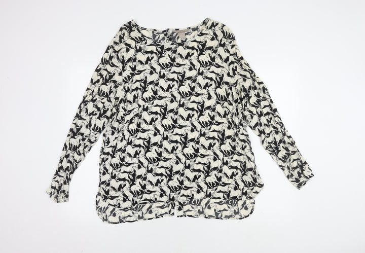 H&M Women's Black White Horses Print Blouse Size 20